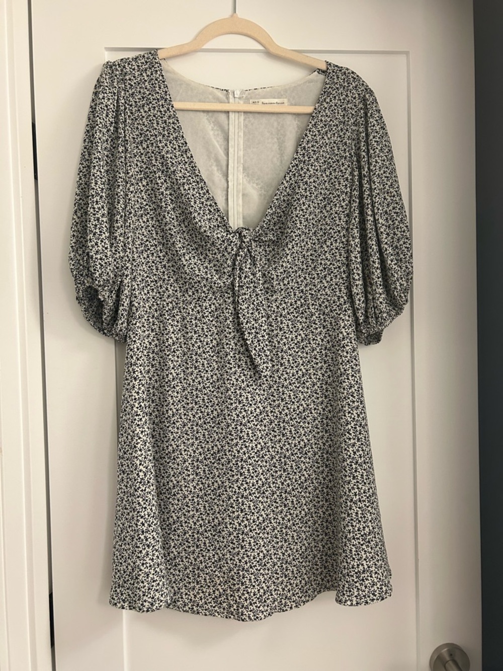 Tie-Front Floral Mini Dress in Black & White